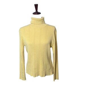 Peck & Peck Butter Yellow Ribbed Turtleneck Sweater Long Sleeve Women Large